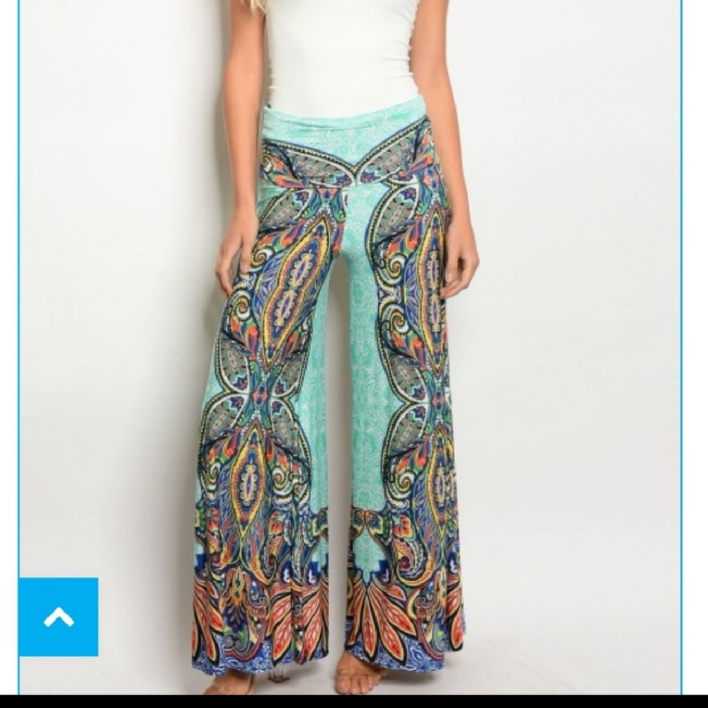 Boho multi print wide leg pants Small